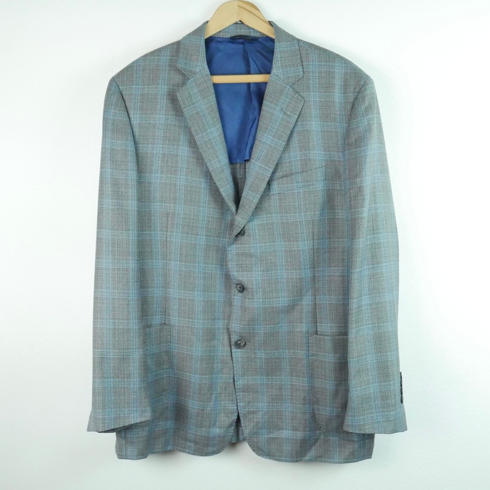 Brooks Brothers Regent Reda Wool Plaid Sport‎ Coat Blazer Grey Blue 44R Jacket